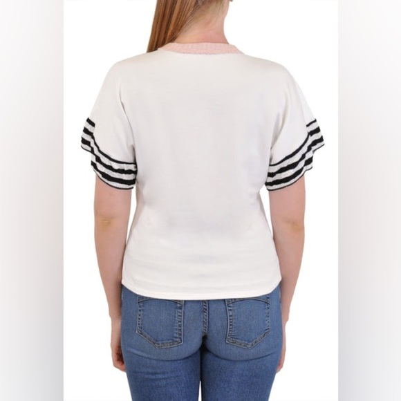 NWOT PETE SHORT SLEEVE CREW NECK STRIPE SLEEVE SIZE LARGE - Picture 2 of 11